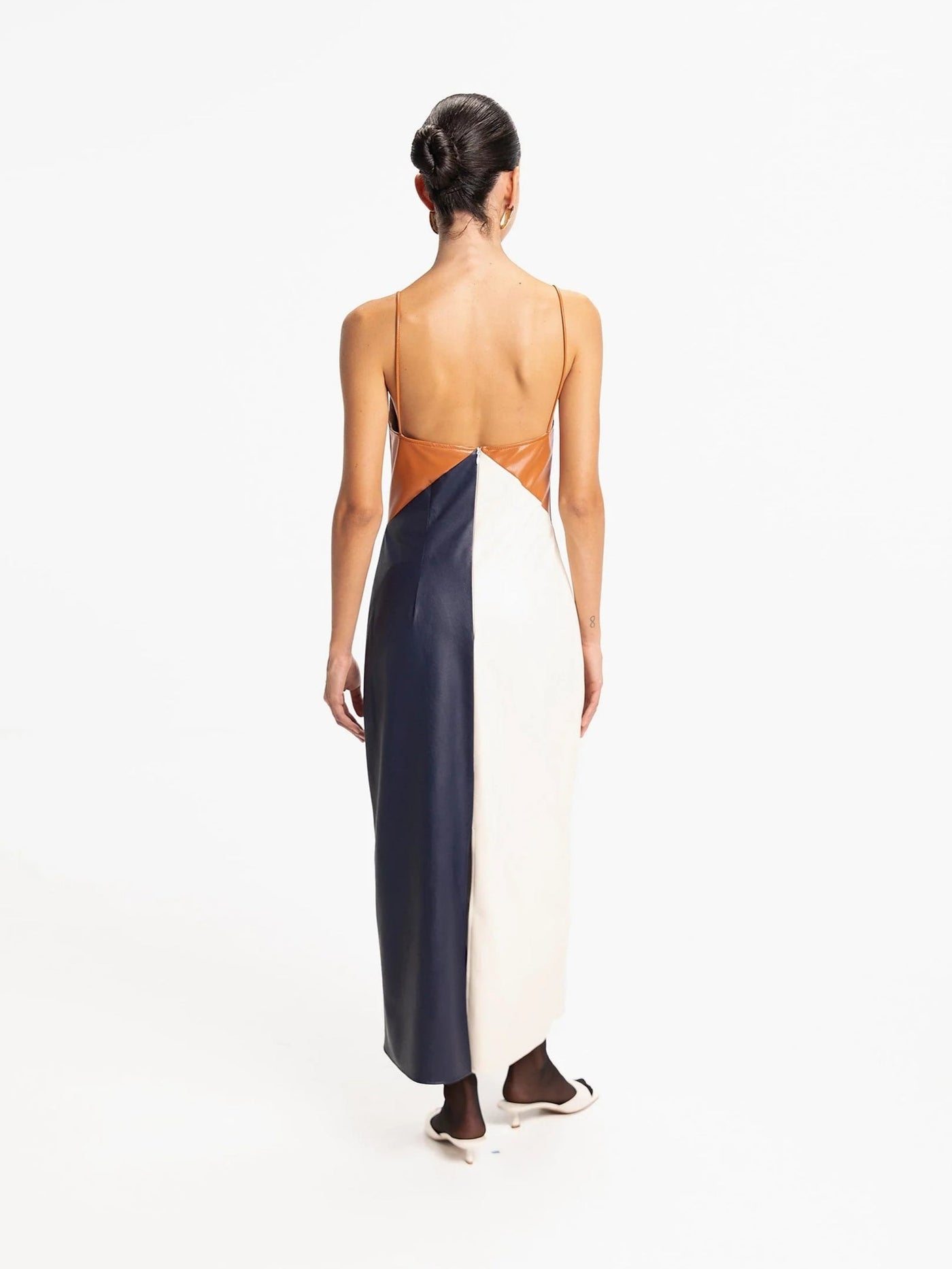 Leathe Colorblocks Deep V-Neckline Maxi Dress