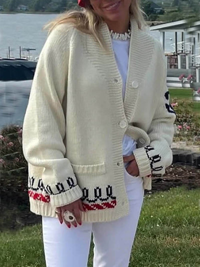 Fashion Lobster Print Casual Long Sleeve Knit Cardigan