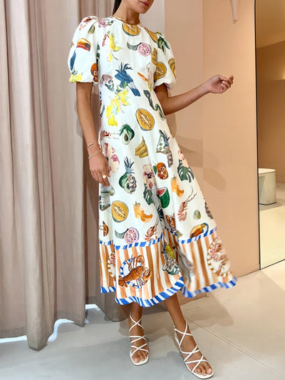 Fashion Graffiti Print Slim Fit Versatile Maxi Dress