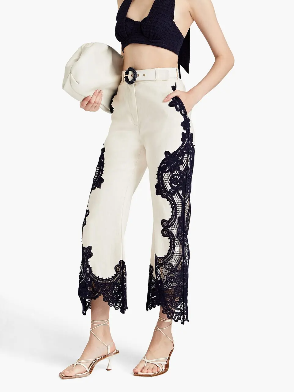 White Trousers With Lace Appliqués