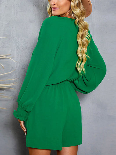 Tied Flounce Sleeve Plunge Front Tie Romper
