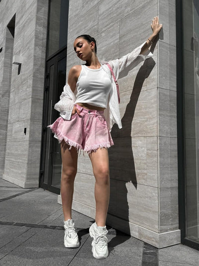 High-Waist A-Line Denim Shorts