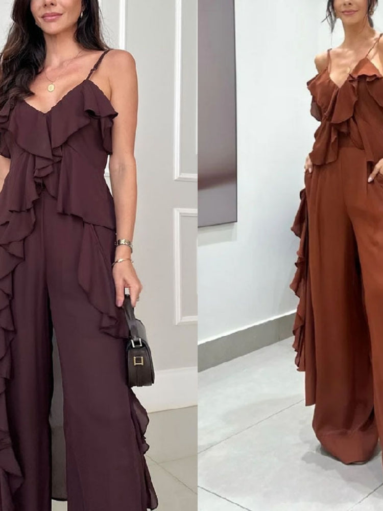 Wide-Leg Chiffon Pants Set
