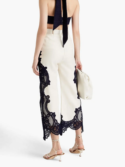 White Trousers With Lace Appliqués