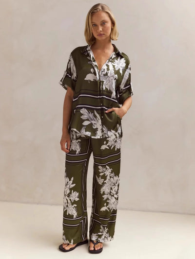 Casual Printed Cardigan Home Set
