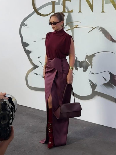 Merlot Knit Top Satin Skirt Set