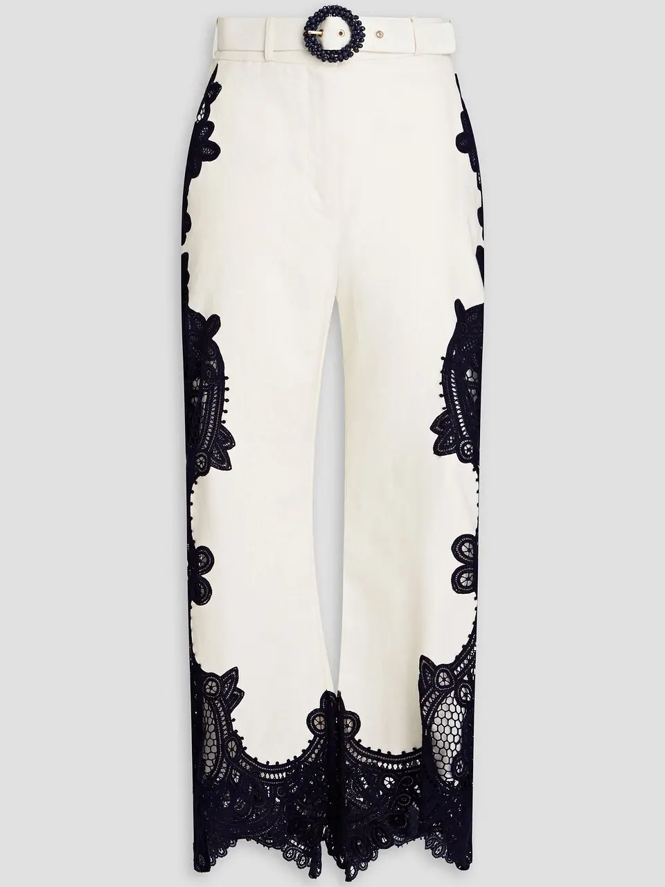 White Trousers With Lace Appliqués