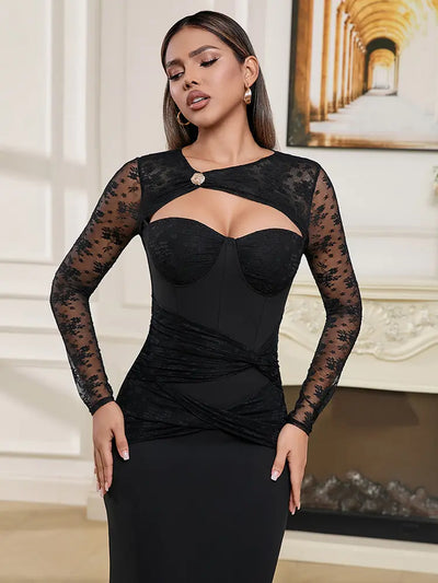 Sexy Hollow Neck Long Sleeve Dress
