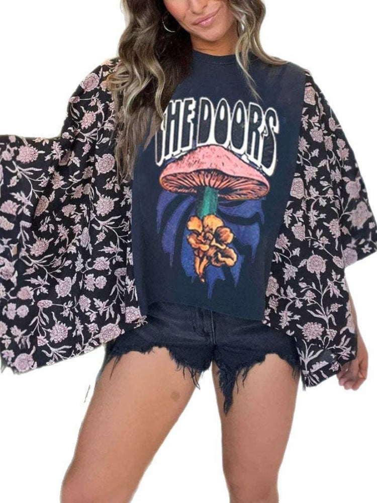 Batwing Sleeve Printed Top
