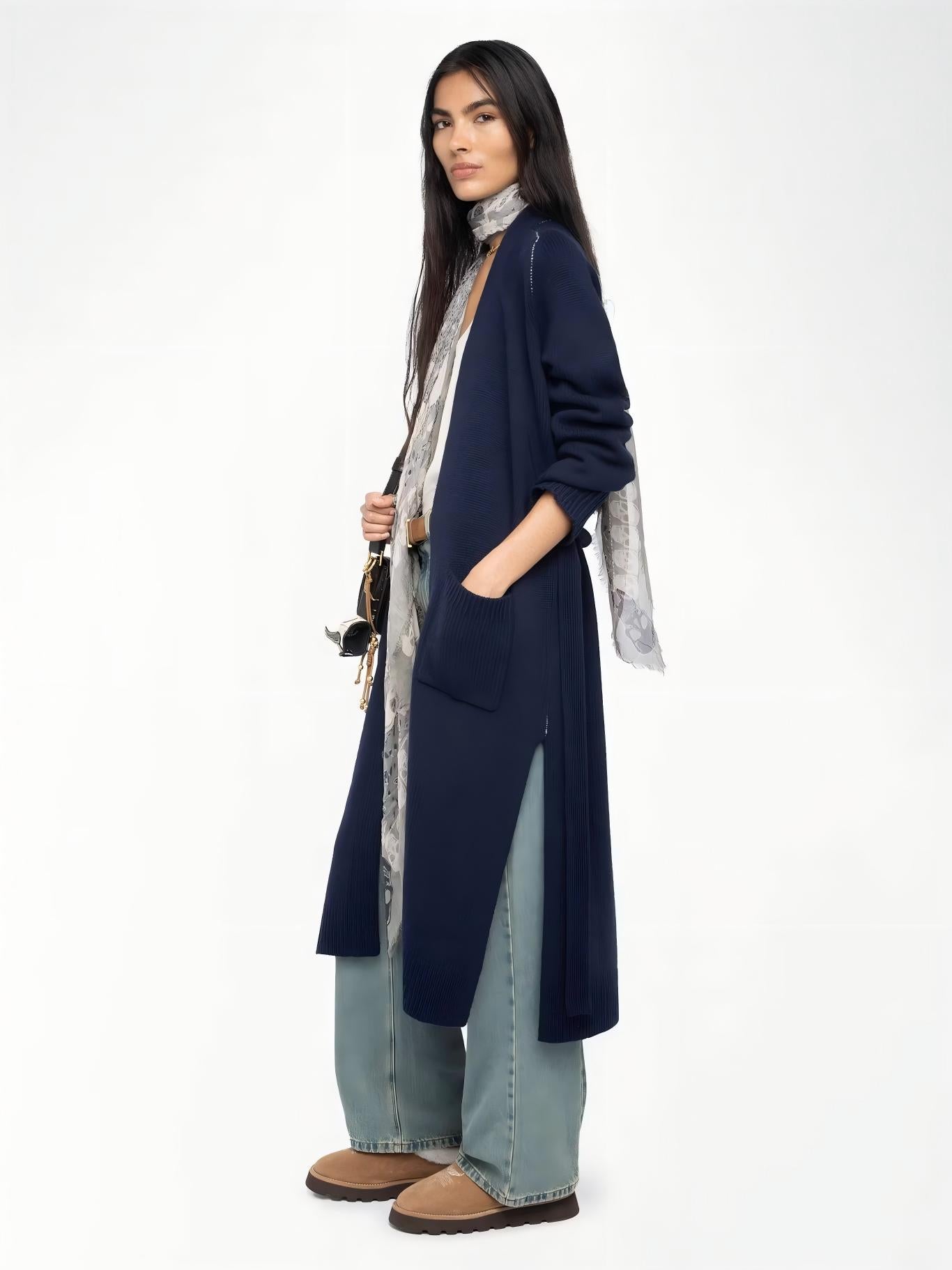 Intarsia Skull Long Cardigan