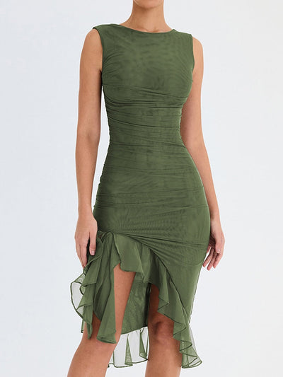 Casual Sleeveless Ruffle Midi Dress
