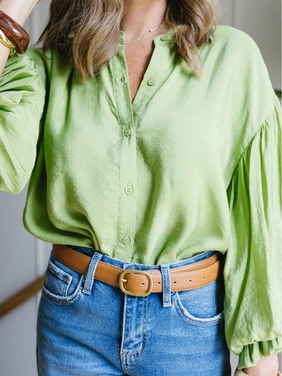 Balloon Sleeve Button Down Blouse
