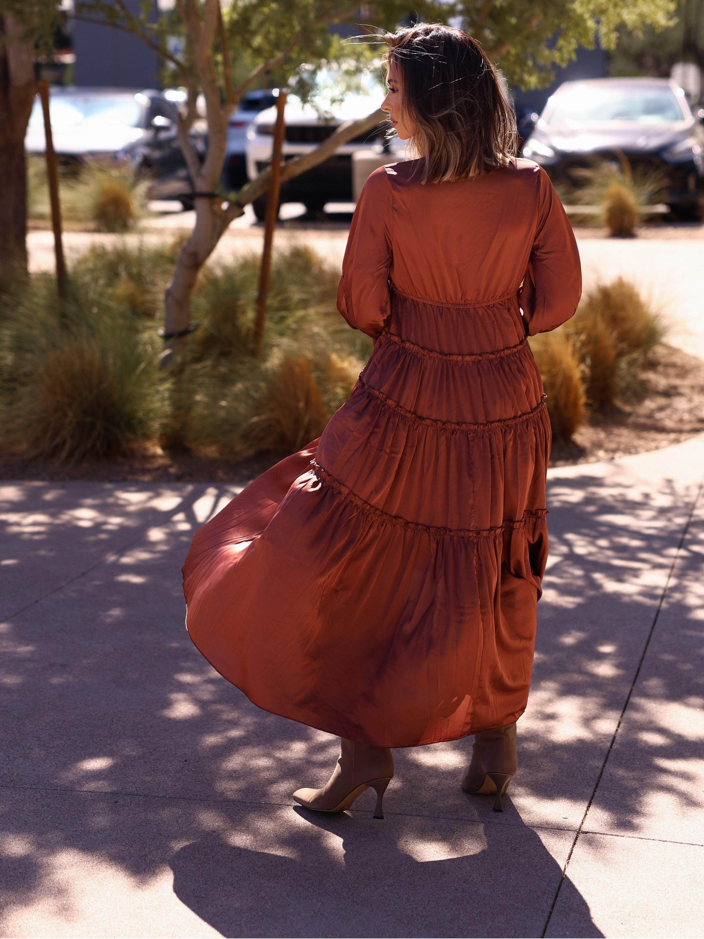 Satin Tiered Maxi Dress