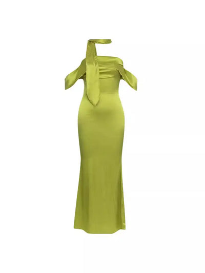 Stylish Strapless Satin Tie Dress