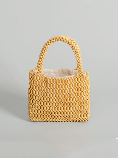 Wooden Bead Woven Tote Bag