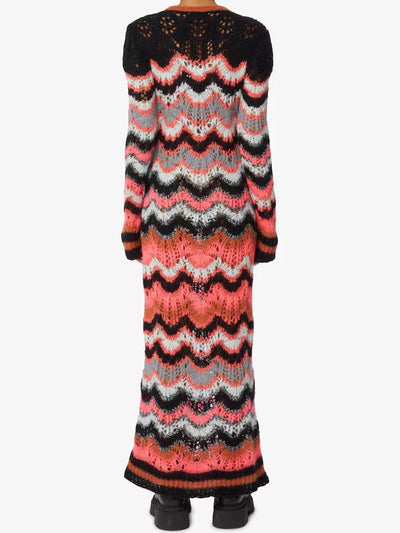 Multicolor Chevron Knit Maxi Dress