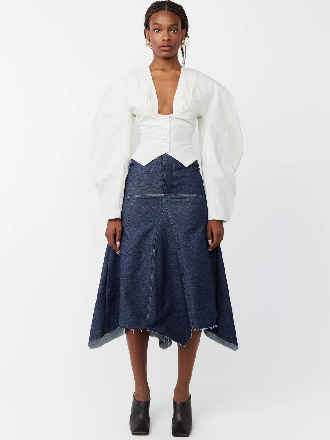 Curved Balloon Sleeves Blouse