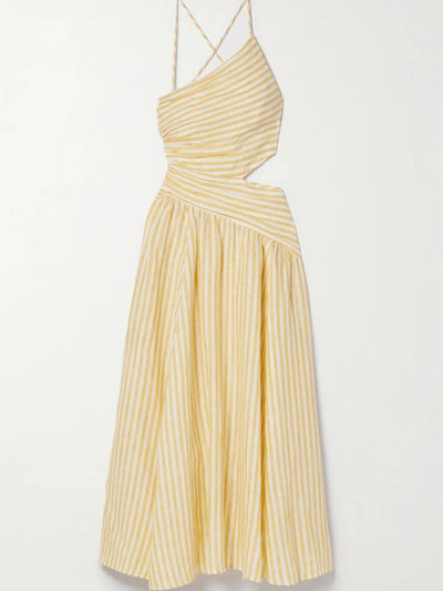 Cascadian Cutout Ruched Striped Midi Dress