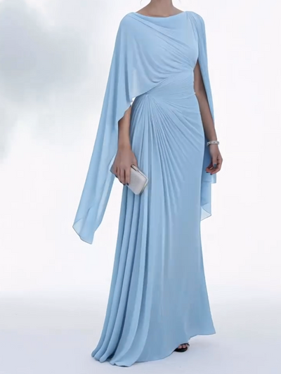 Elegant Draped Cape Sleeves Maxi Dress